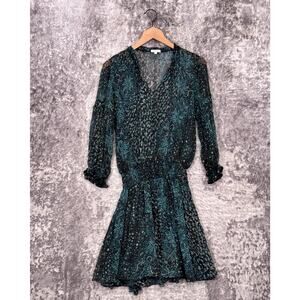 Poupette St Barth Dress XS Womens Black & Blue Silk Chiffon Smock Waist